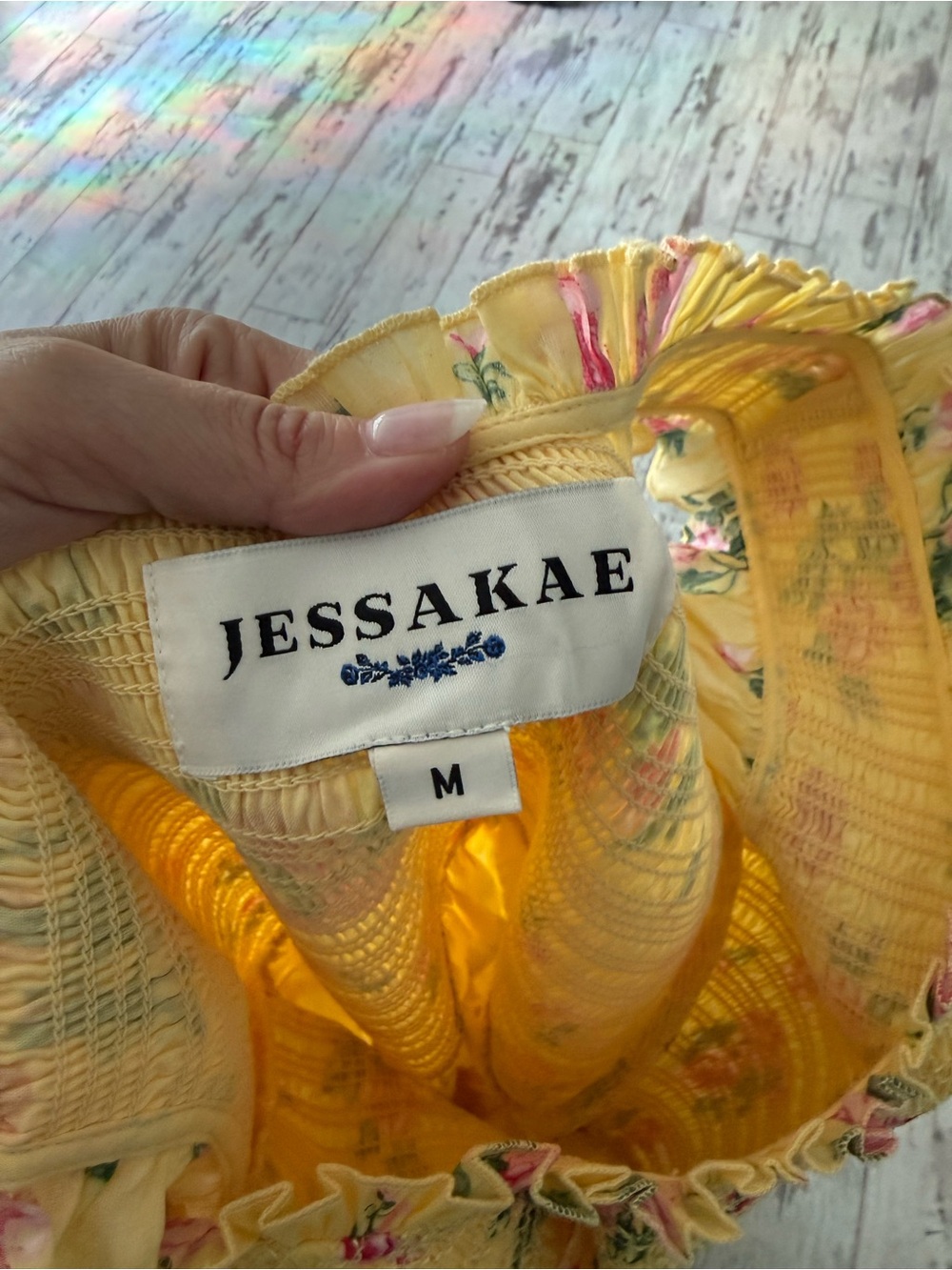 JessaKae Yellow Floral Maxi Dress with Smocked Bodice and Ruffle Sleeves NWOT - Picture 2 of 5